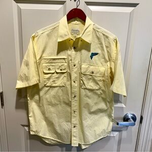 Cabela's Yellow Mesh Safari Vented Fishing Dad Shirt Embroidered Fish Medium